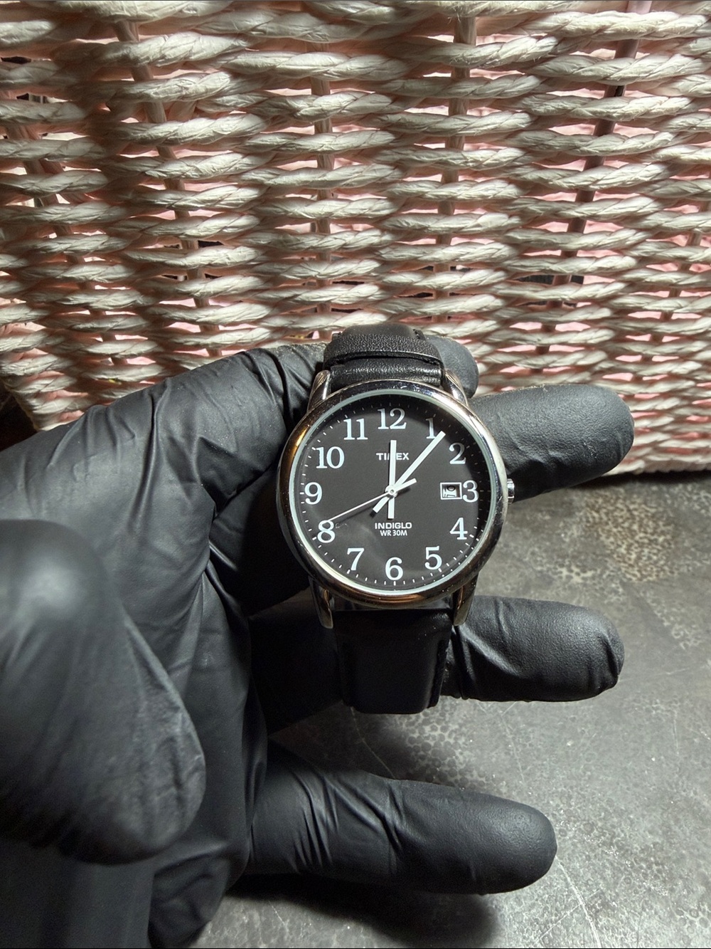 Timex Black Dial Men's Leather Strap Watch with Date